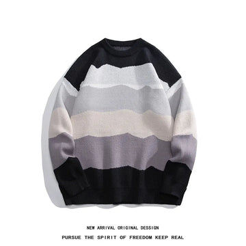 Autumn Winter Striped Patchwork Sweater Men Streetwear High Quality Mens Casual Loose Sweaters Warm Knitting Pullovers Men